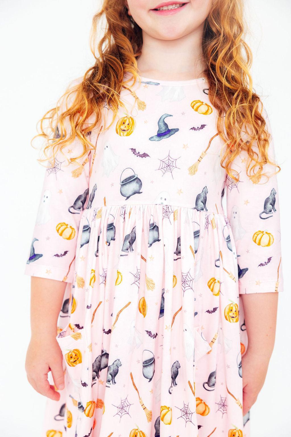 Hey Boo 3/4 Sleeve Pocket Twirl Dress-Mila & Rose ®