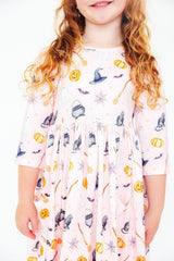 (L) Hey Boo 3/4 Sleeve Pocket Twirl Dress-Mila & Rose ®