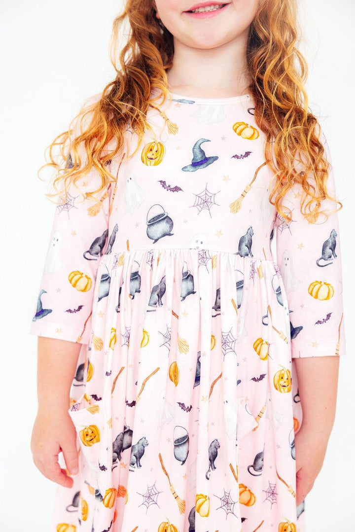 (L) Hey Boo 3/4 Sleeve Pocket Twirl Dress-Mila & Rose ®