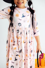 (L) Hey Boo 3/4 Sleeve Pocket Twirl Dress-Mila & Rose ®