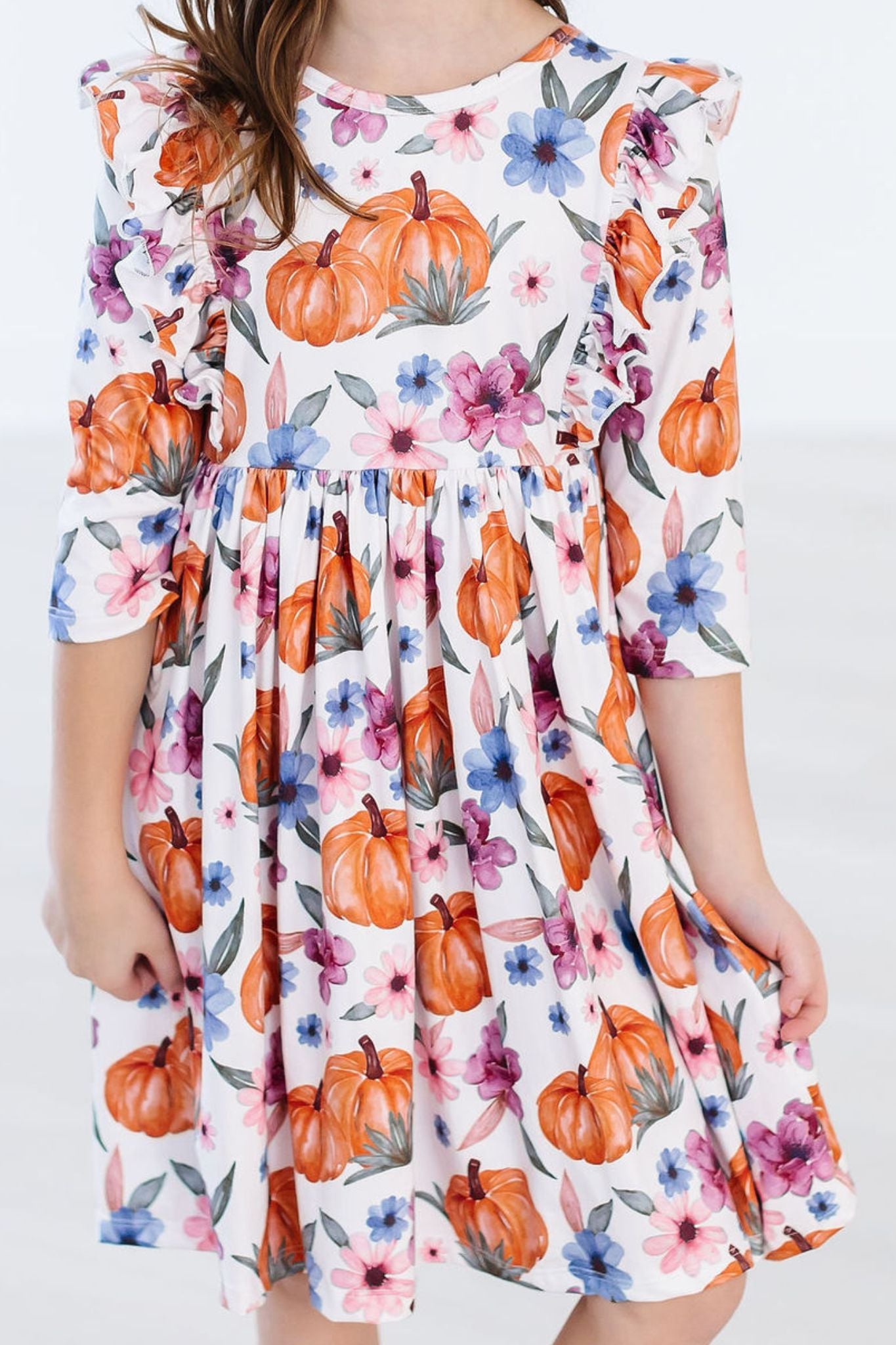 Hey Pumpkin 3/4 Sleeve Ruffle Twirl Dress-Mila & Rose ®