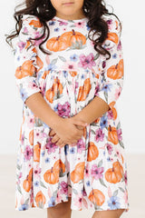 Hey Pumpkin 3/4 Sleeve Ruffle Twirl Dress-Mila & Rose ®
