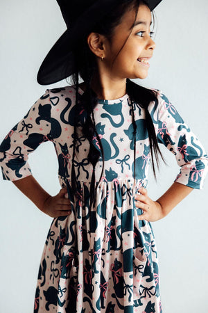 (V) Hocus Purr-cus L/S Sleeve Pocket Twirl Dress-Mila & Rose ®
