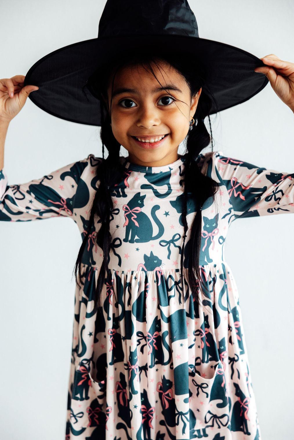 (V) Hocus Purr-cus L/S Sleeve Pocket Twirl Dress-Mila & Rose ®