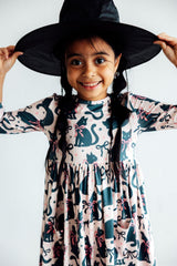 (V) Hocus Purr-cus L/S Sleeve Pocket Twirl Dress-Mila & Rose ®