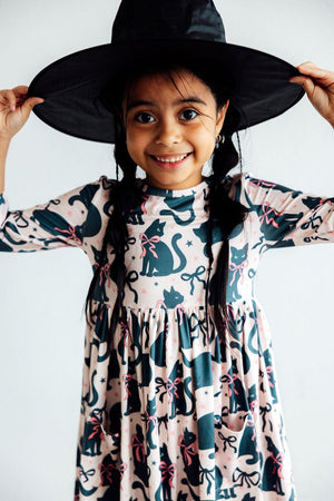 (V) Hocus Purr-cus L/S Sleeve Pocket Twirl Dress-Mila & Rose ®