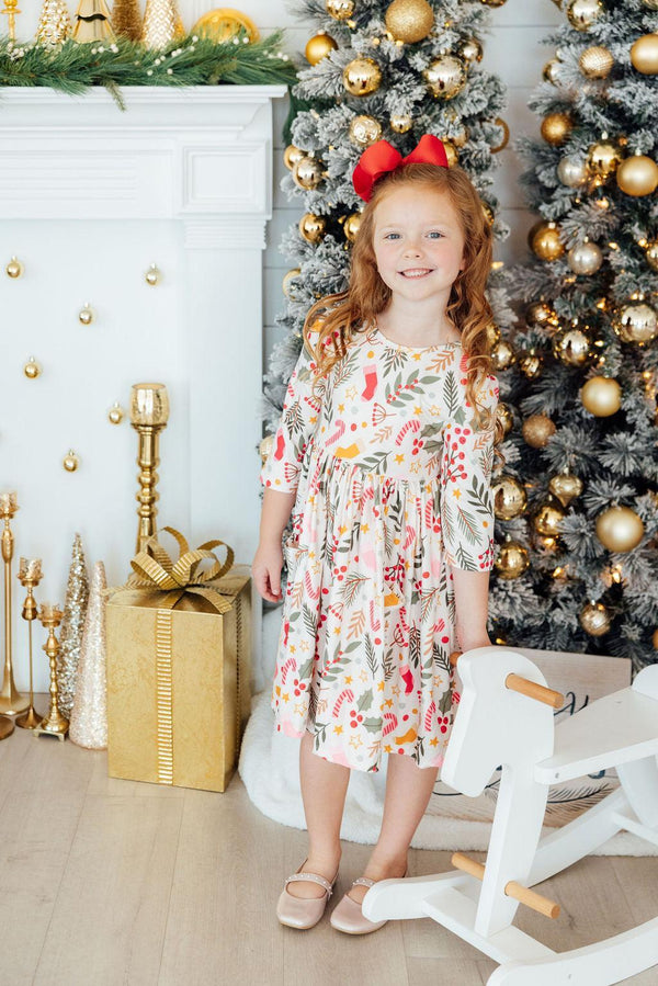 charlie holiday animal instinct mini dress Girls' Holly Jolly Christmas 3/4 Sleeve Pocket Twirl Dress Size: 4T Toddler By Mila & Rose