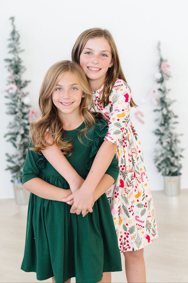 Holly Jolly Christmas 3/4 Sleeve Pocket Twirl Dress 4T