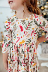 Holly Jolly Christmas 3/4 Sleeve Pocket Twirl Dress-Mila & Rose ®