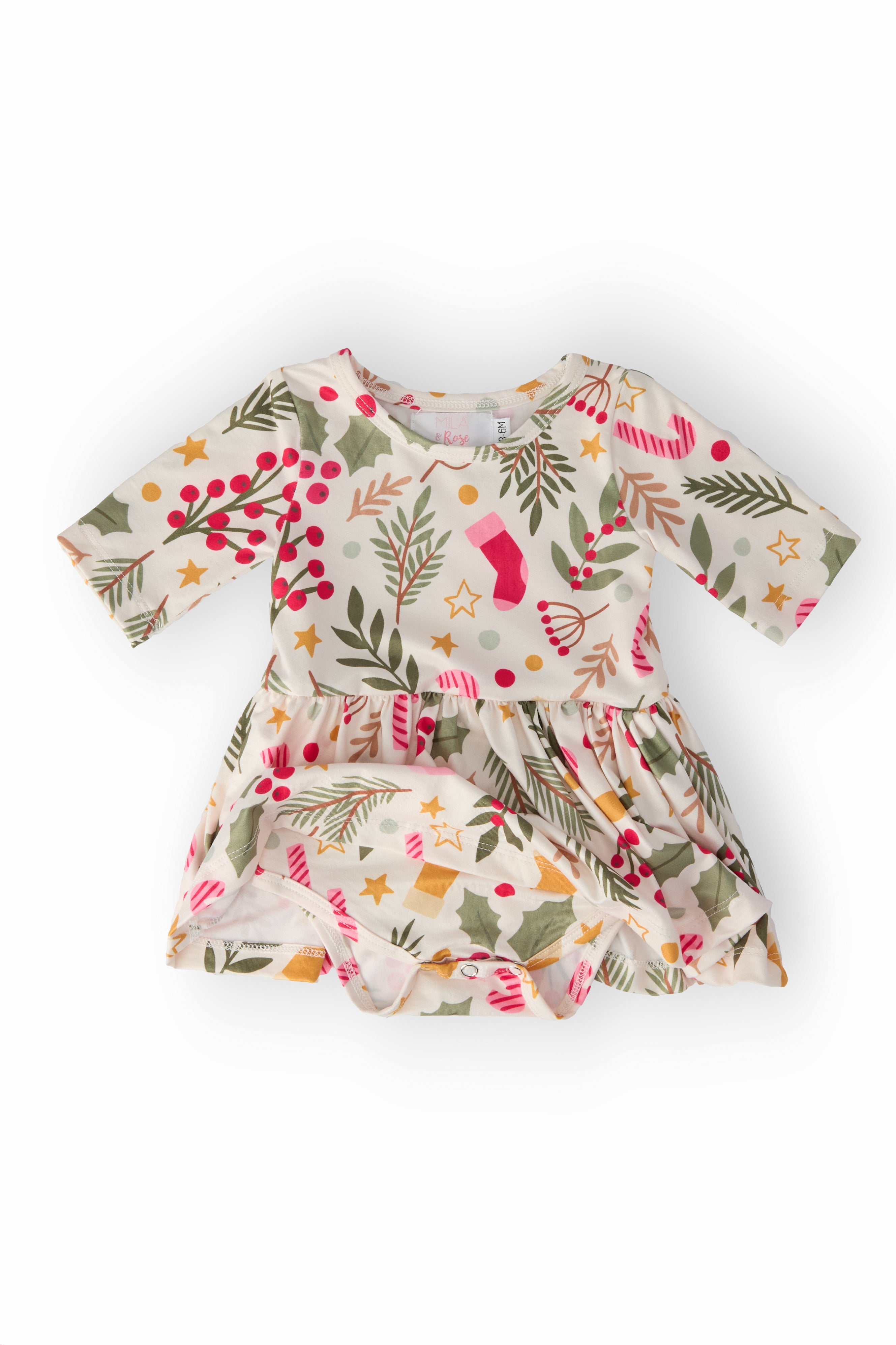 Holly Jolly Christmas 3/4 Sleeve Twirl Bodysuit-Mila & Rose ®
