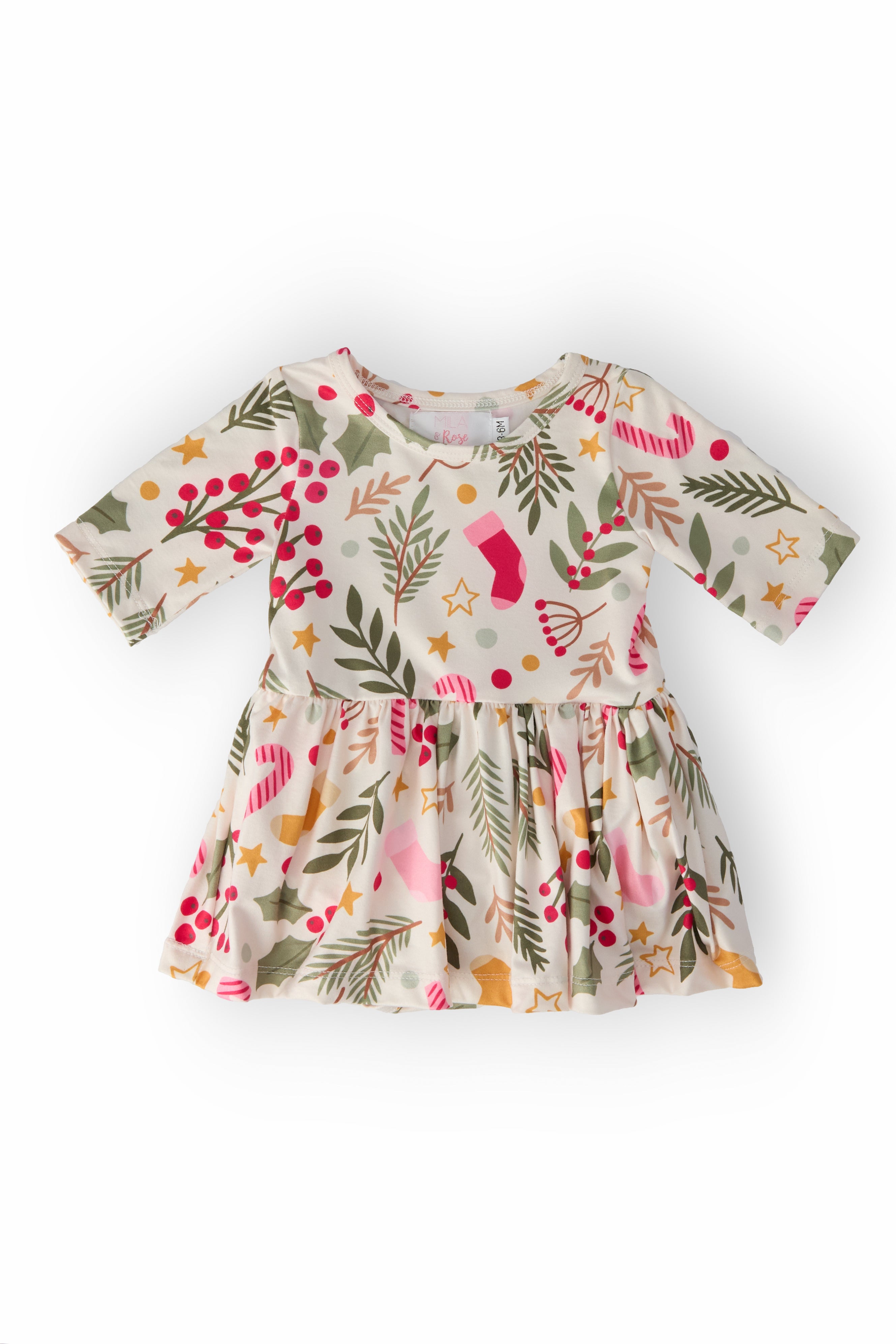 Holly Jolly Christmas 3/4 Sleeve Twirl Bodysuit-Mila & Rose ®