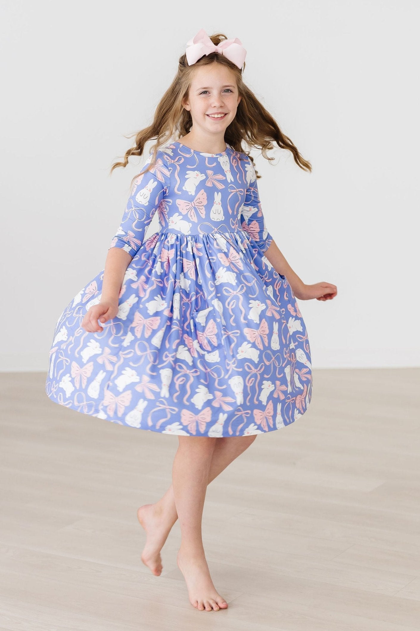 (V) Hop, Skip & Twirl 3/4 Sleeve Pocket Twirl Dress-Mila & Rose ®