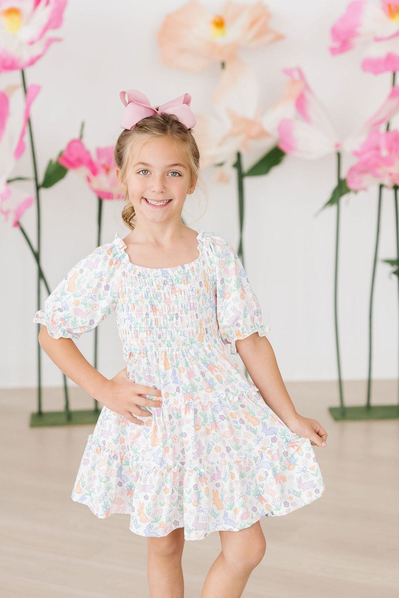 Girls' Hoppy Easter Smocked Ruffle Dress Size: 4T Toddler By Mila & Rose Girls' Hoppy Easter Smocked Ruffle Dress Size: 4T Toddler By Mila & Rose
