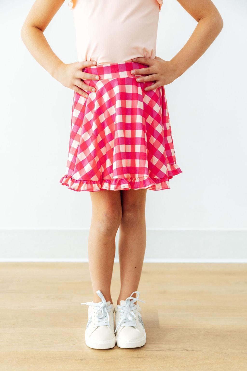 Hot Pink Gingham Ruffle Twirl Skort-Mila & Rose ®