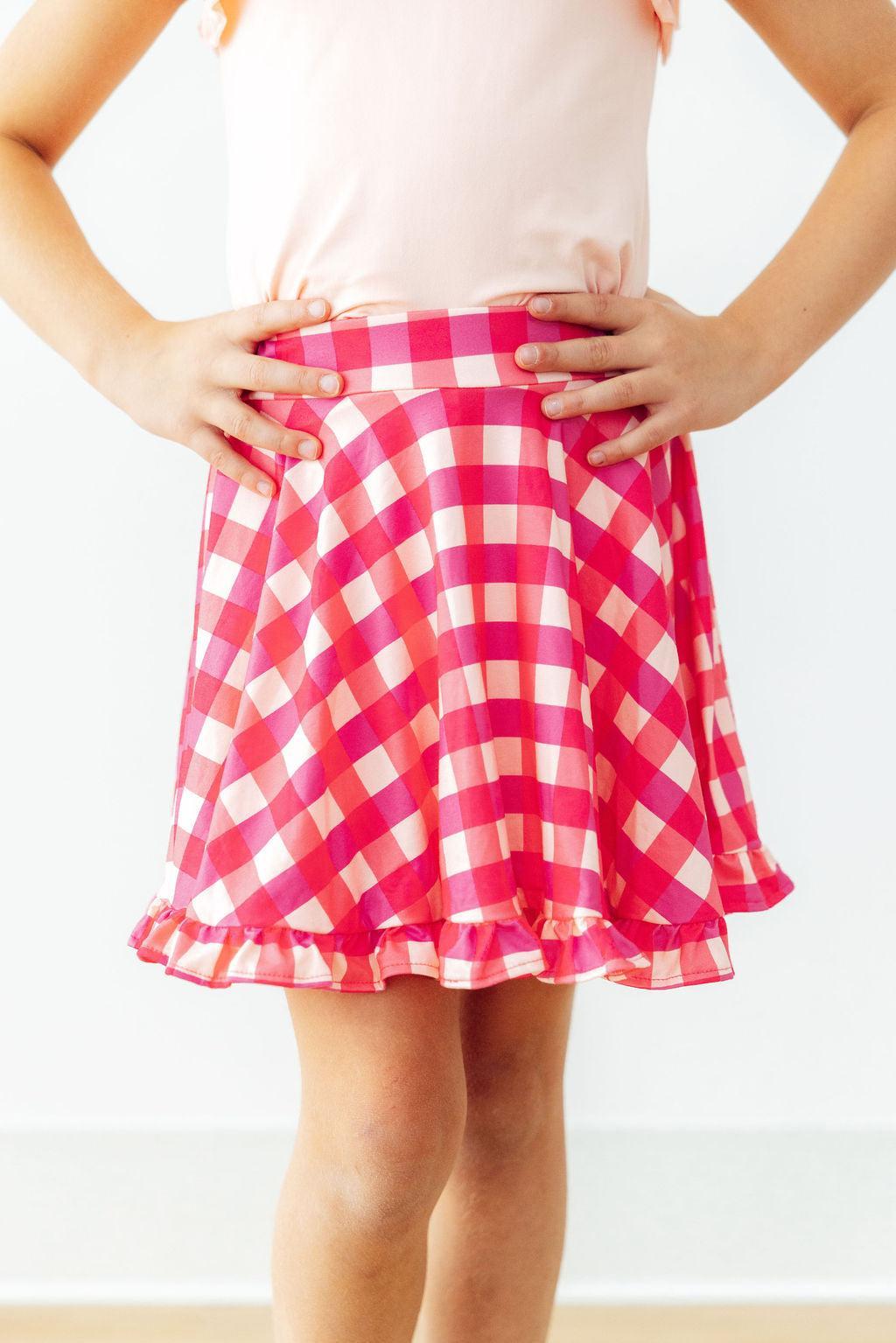 Hot Pink Gingham Ruffle Twirl Skort-Mila & Rose ®