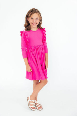 Hot Pink L/S Ruffle Twirl Dress-Mila & Rose ®