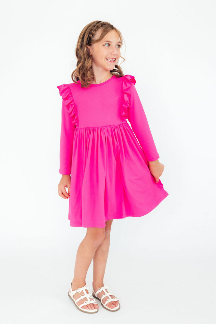 Hot Pink L/S Ruffle Twirl Dress-Mila & Rose ®