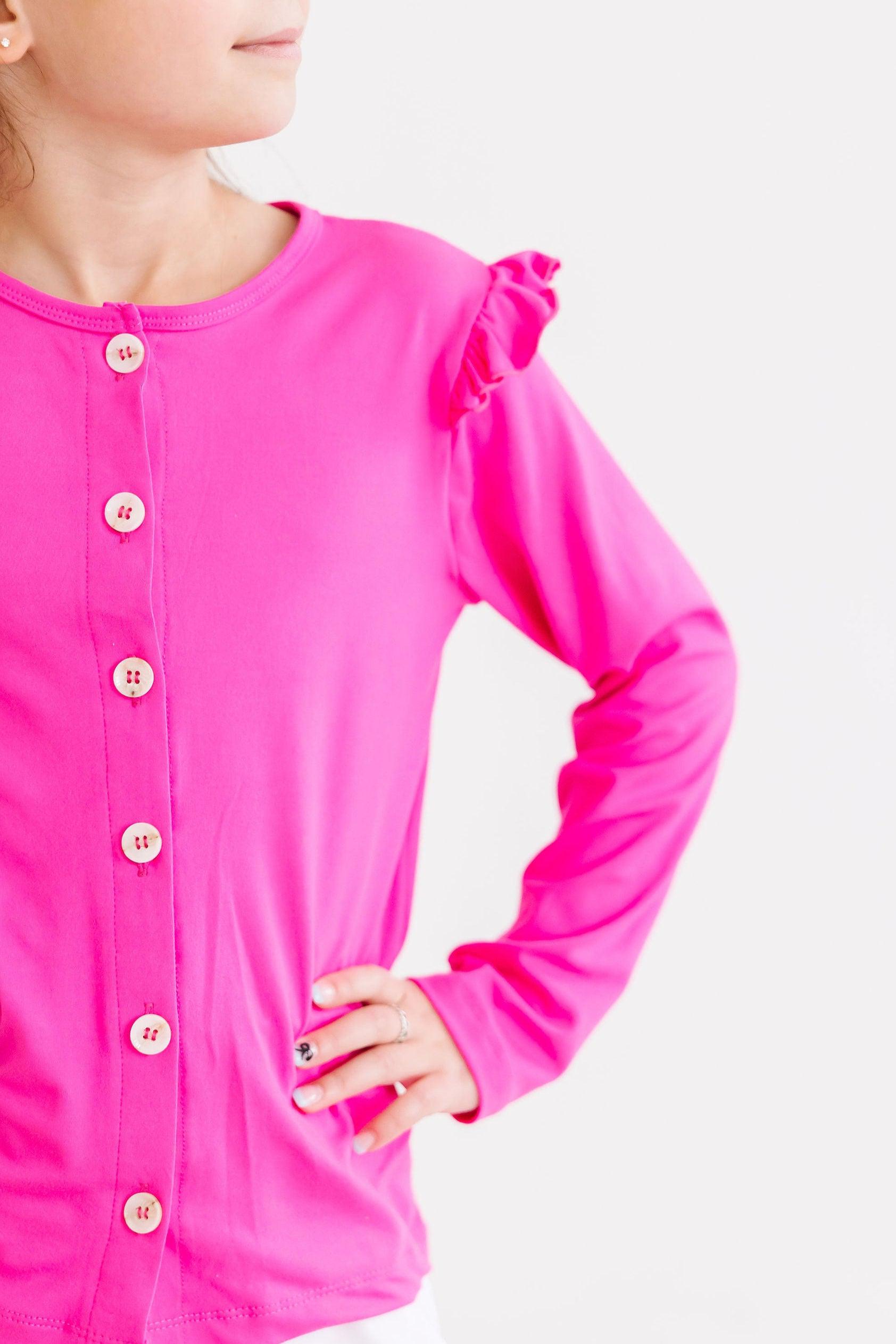 Hot Pink Ruffle Cardigan | Mila & Rose