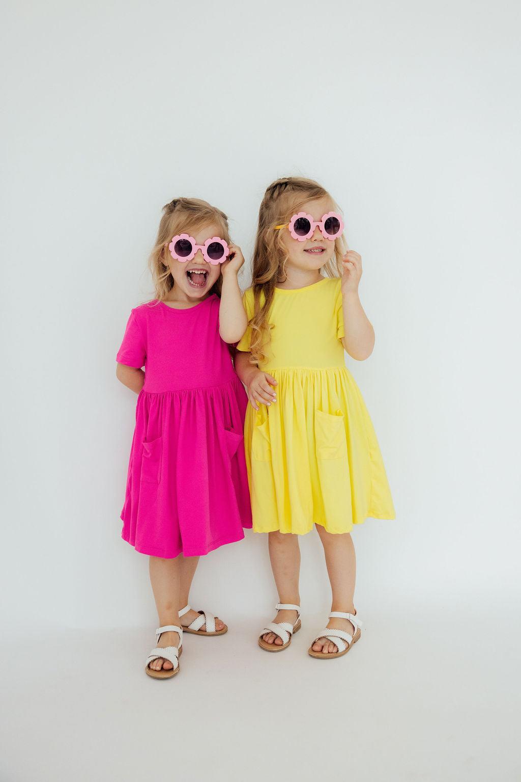 Hot Pink S/S Pocket Twirl Dress-Mila & Rose ®