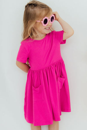Hot Pink S/S Pocket Twirl Dress-Mila & Rose ®