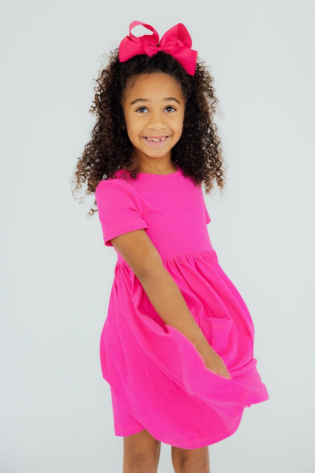 Hot Pink S/S Pocket Twirl Dress | Mila & Rose Hot Pink S/S Pocket Twirl Dress | Mila & Rose