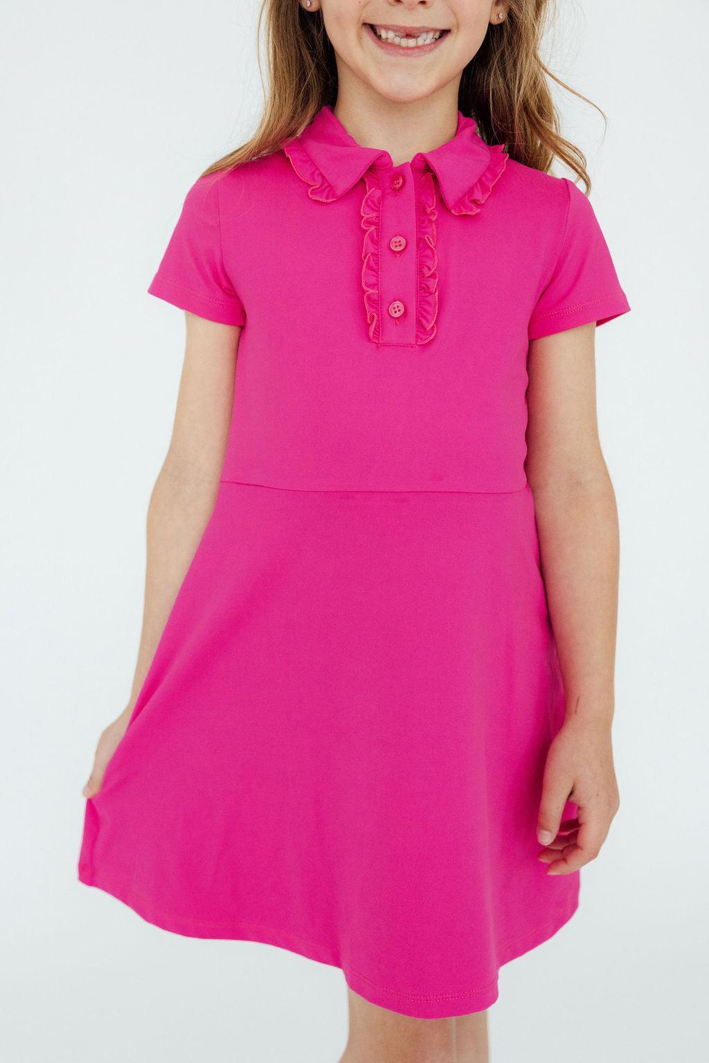 Hot Pink S/S Polo Dress-Mila & Rose ®