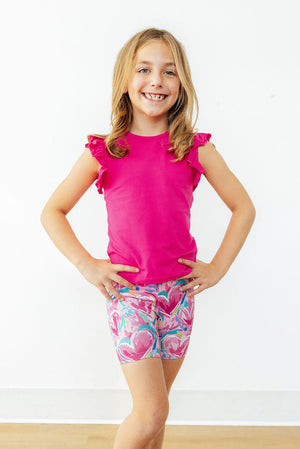 Hot Pink S/S Ruffle Tee-Mila & Rose ®