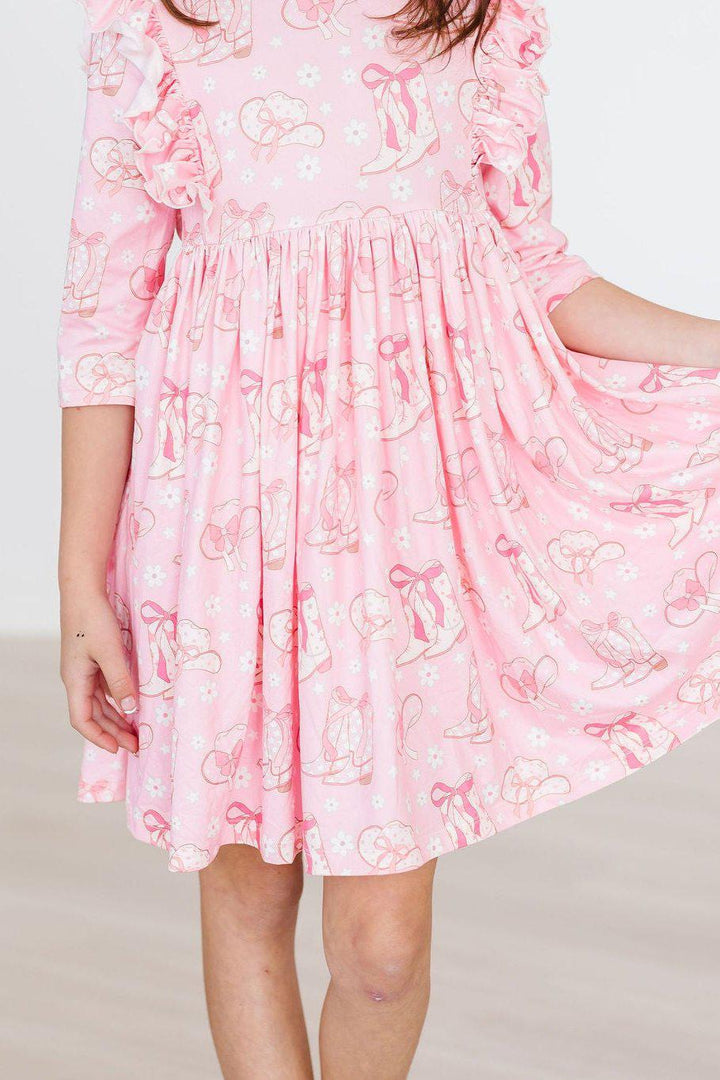 (V) Howdy 3/4 Sleeve Ruffle Twirl Dress-Mila & Rose ®