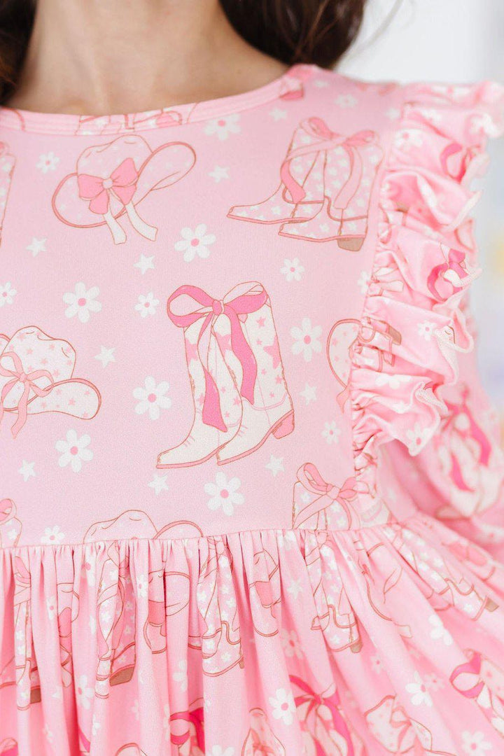 (V) Howdy 3/4 Sleeve Ruffle Twirl Dress-Mila & Rose ®
