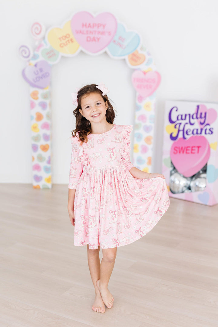 (V) Howdy 3/4 Sleeve Ruffle Twirl Dress-Mila & Rose ®
