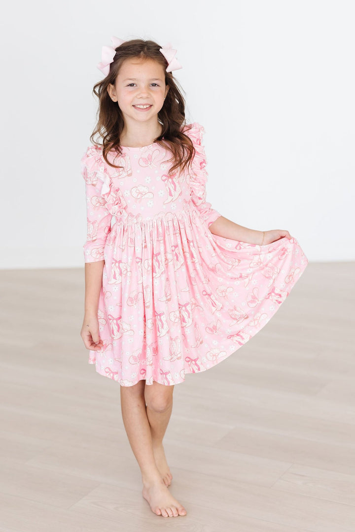 (V) Howdy 3/4 Sleeve Ruffle Twirl Dress-Mila & Rose ®