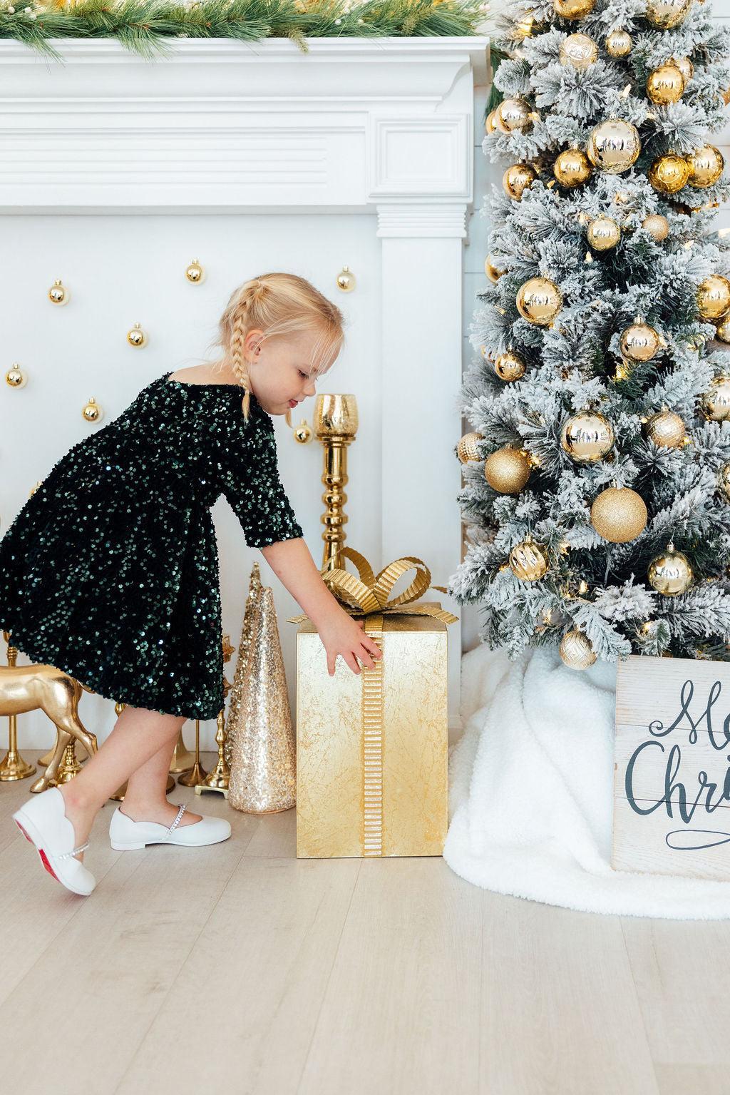 Girls' Hunter Green Velvet Sequin Dress Size: 4T Toddler By Mila & Rose