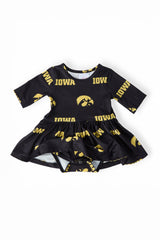 Iowa Black Tigerhawk 3/4 Sleeve Twirl Bodysuit-Mila & Rose ®