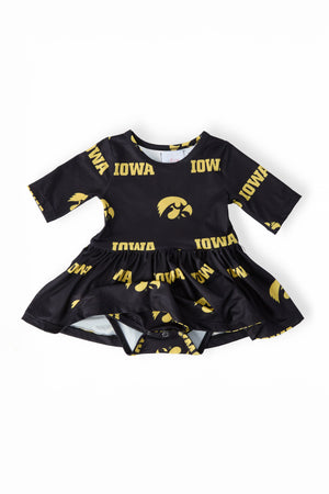 Iowa Black Tigerhawk 3/4 Sleeve Twirl Bodysuit-Mila & Rose ®