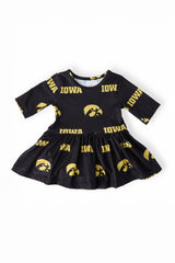 Iowa Black Tigerhawk 3/4 Sleeve Twirl Bodysuit-Mila & Rose ®