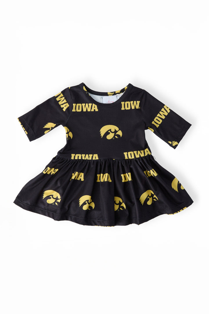 Iowa Black Tigerhawk 3/4 Sleeve Twirl Bodysuit-Mila & Rose ®