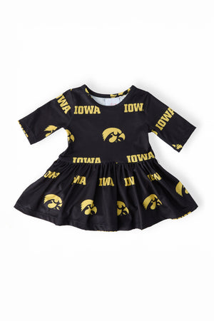 Iowa Black Tigerhawk 3/4 Sleeve Twirl Bodysuit-Mila & Rose ®