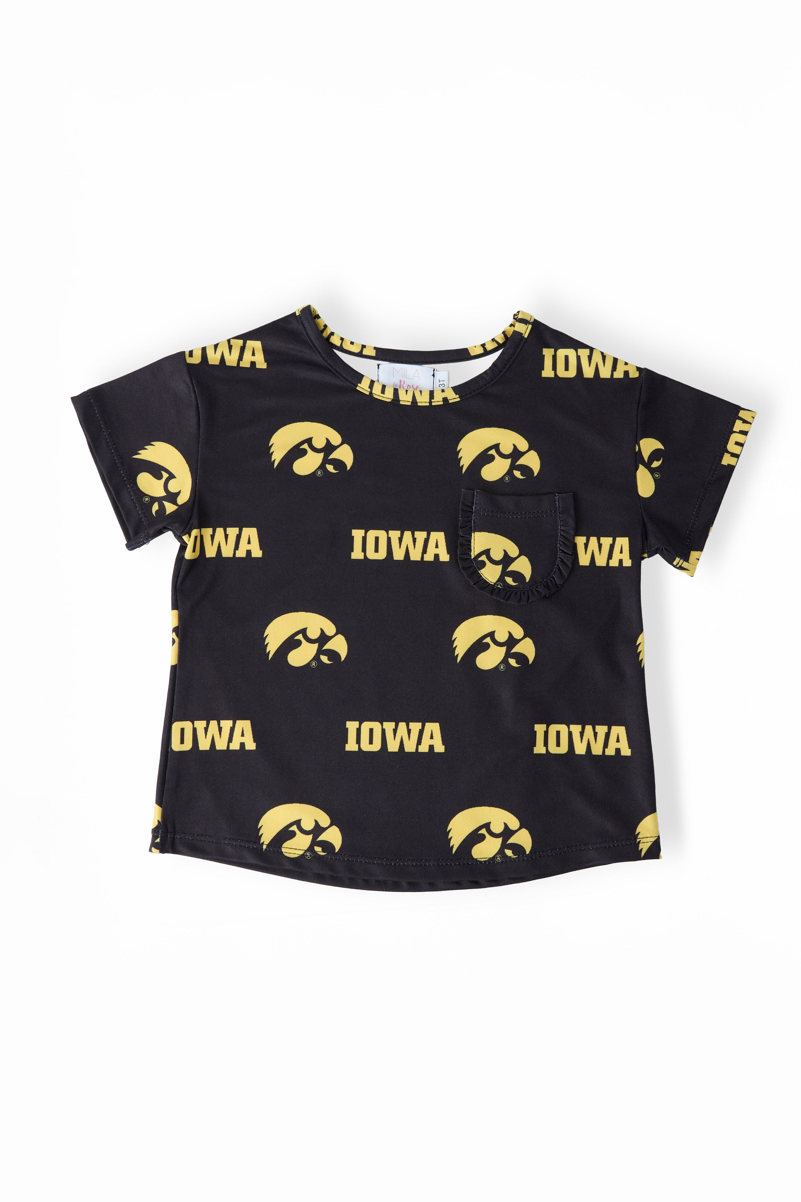(S) Iowa Black Tigerhawk Ruffle Pocket Tee-Mila & Rose ®