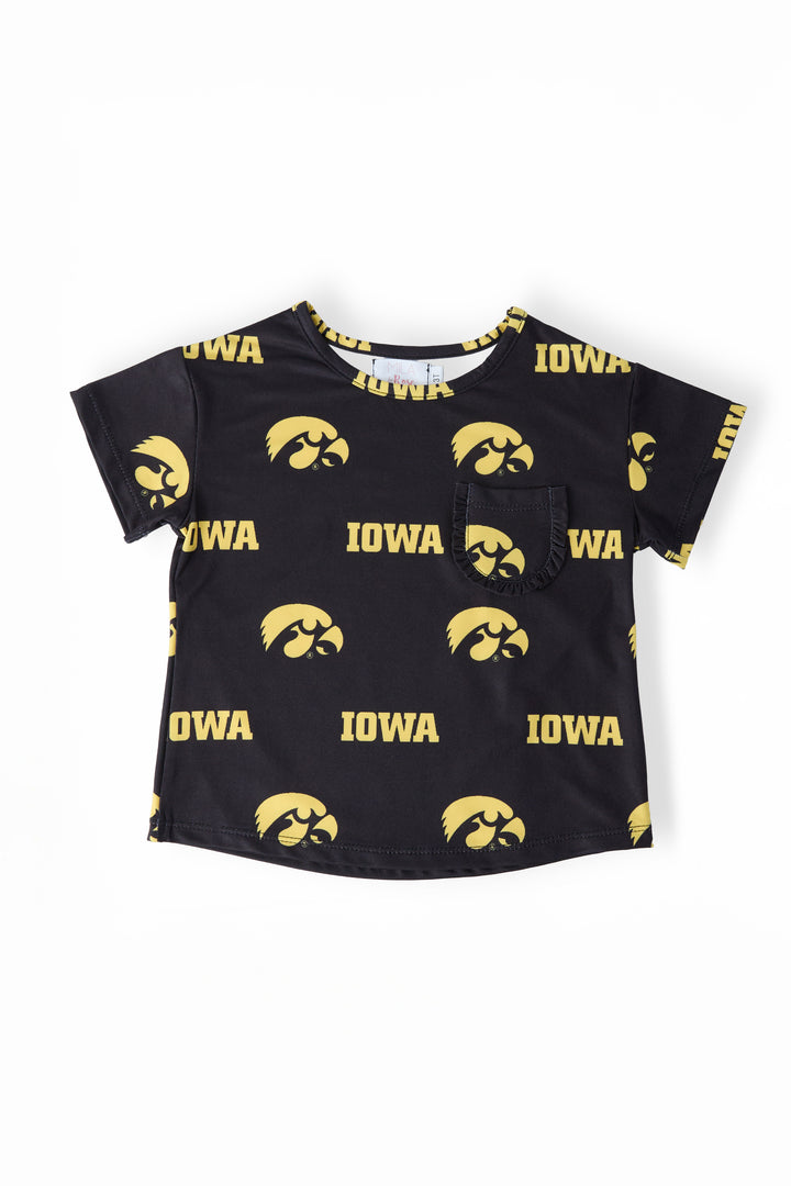 (S) Iowa Black Tigerhawk Ruffle Pocket Tee-Mila & Rose ®