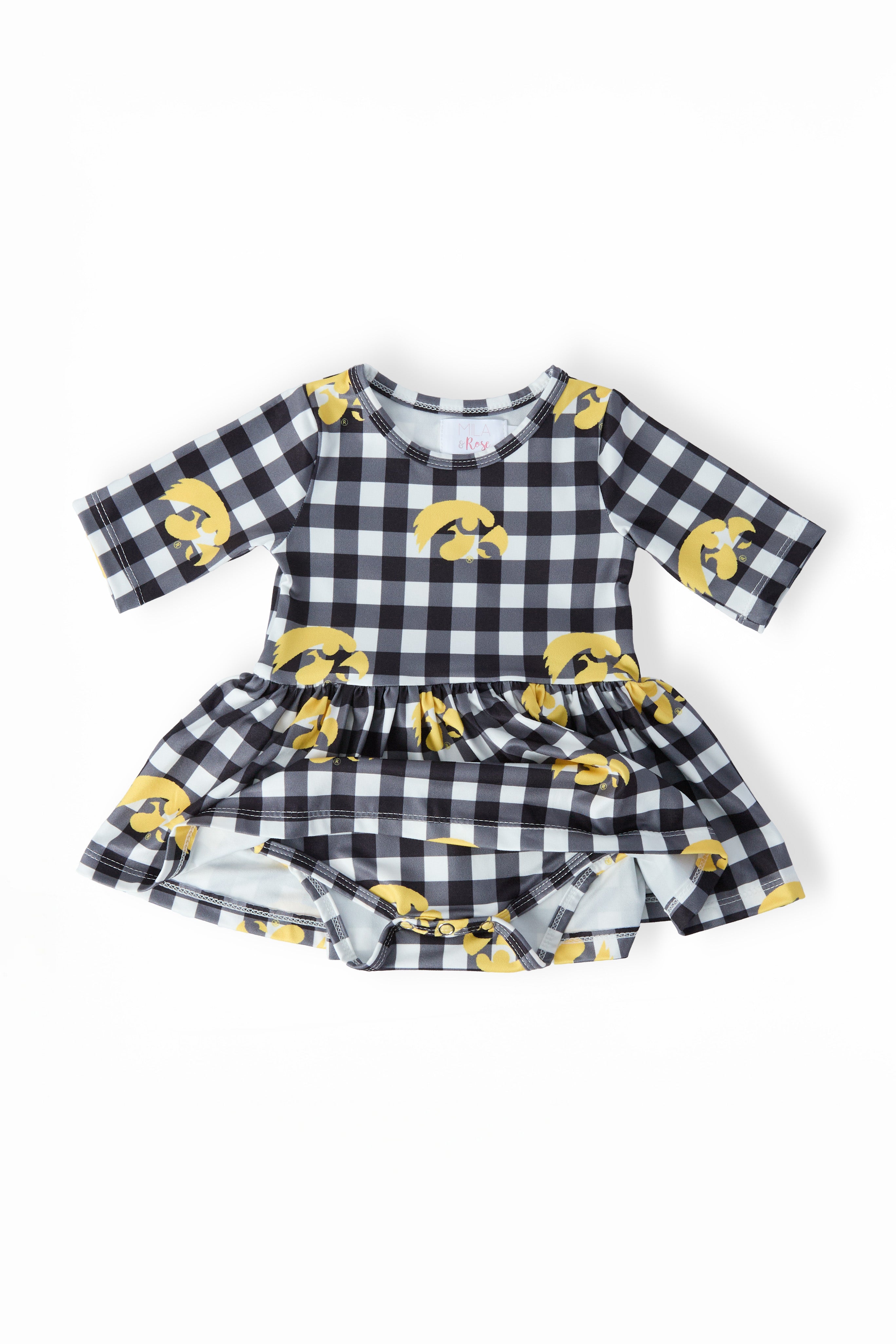 Iowa Plaid Tigerhawk 3/4 Sleeve Twirl Bodysuit-Mila & Rose ®