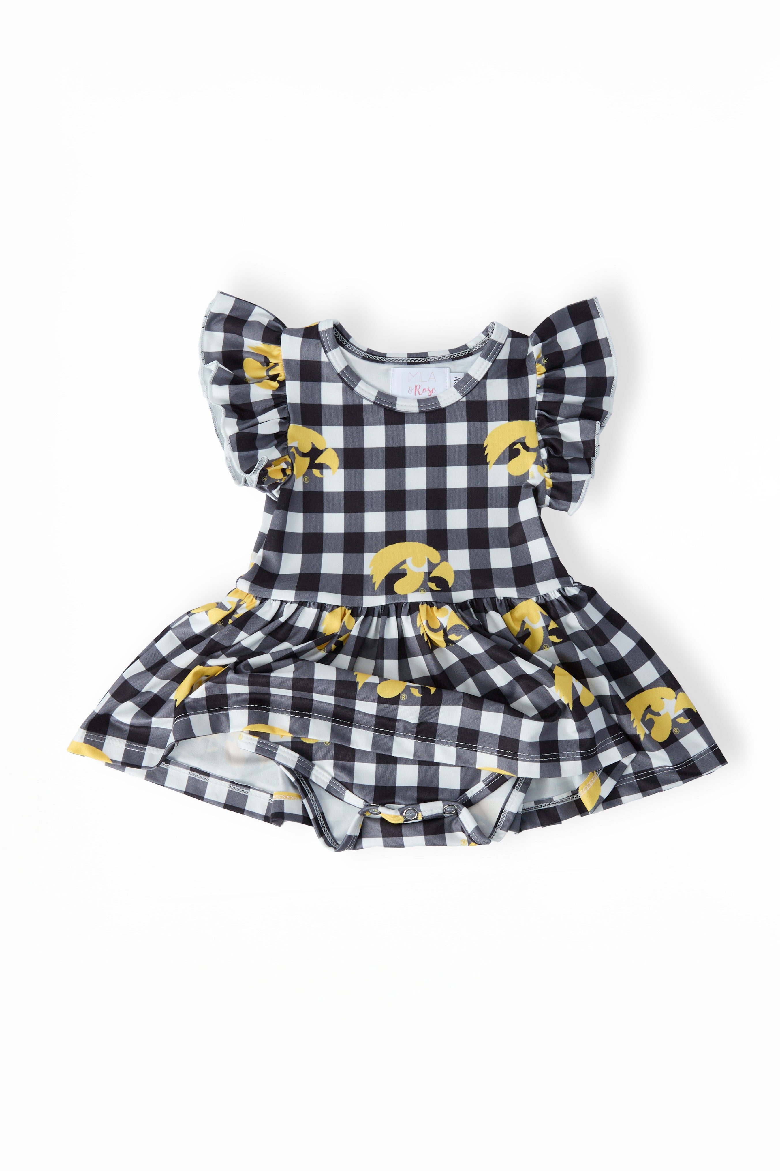 (S) Iowa Plaid Tigerhawk Flutter Twirl Bodysuit-Mila & Rose ®