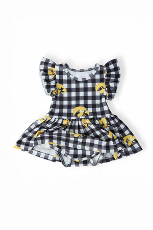 (S) Iowa Plaid Tigerhawk Flutter Twirl Bodysuit-Mila & Rose ®