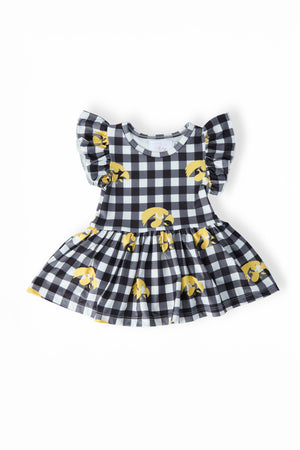 (S) Iowa Plaid Tigerhawk Flutter Twirl Bodysuit-Mila & Rose ®