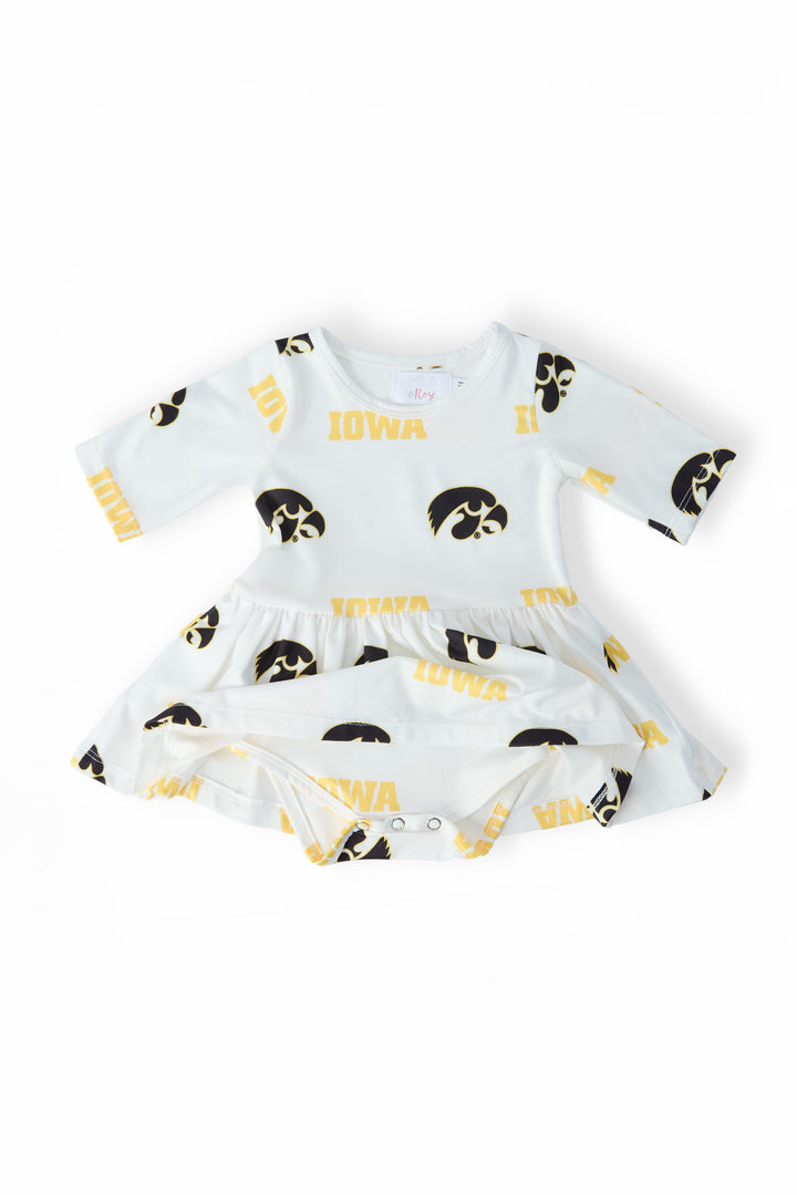 Iowa White Tigerhawk 3/4 Sleeve Twirl Bodysuit-Mila & Rose ®