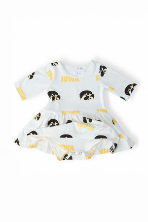 Iowa White Tigerhawk 3/4 Sleeve Twirl Bodysuit-Mila & Rose ®