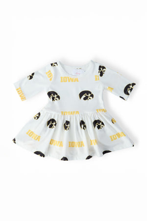 Iowa White Tigerhawk 3/4 Sleeve Twirl Bodysuit-Mila & Rose ®