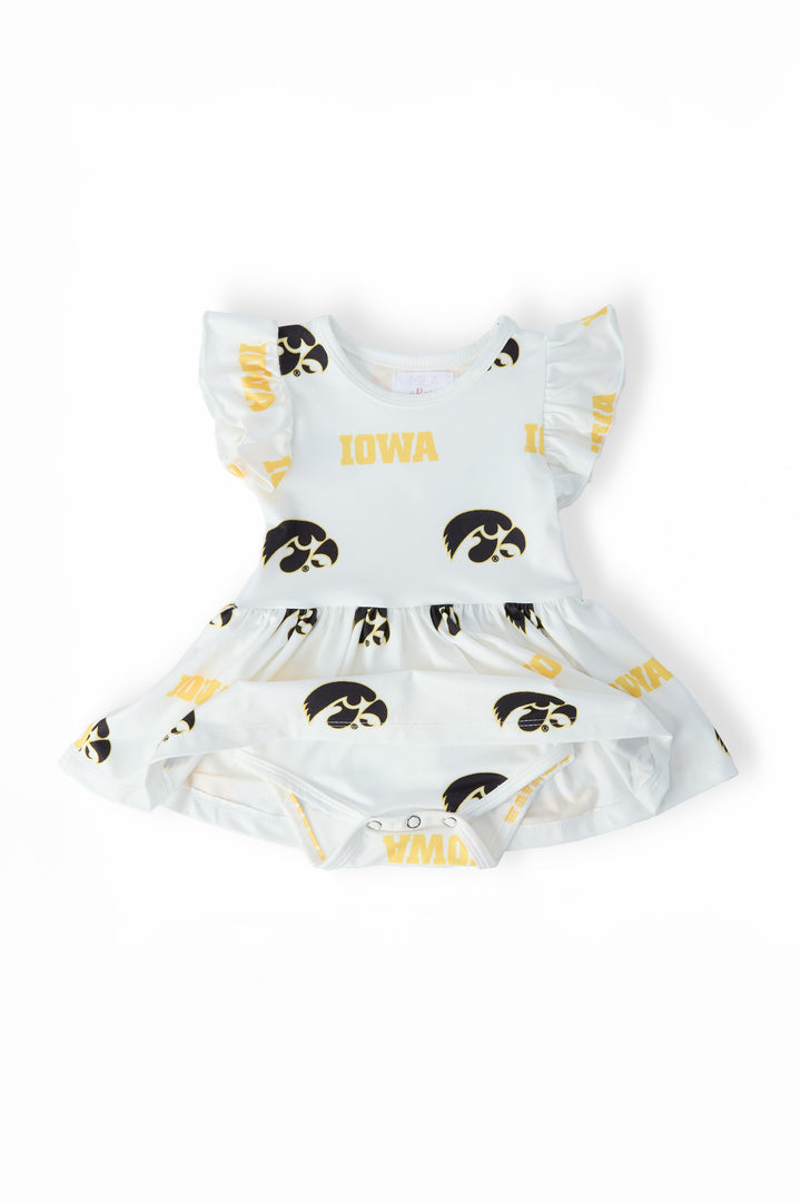 Iowa White Tigerhawk S/S Flutter Twirl Bodysuit-Mila & Rose ®