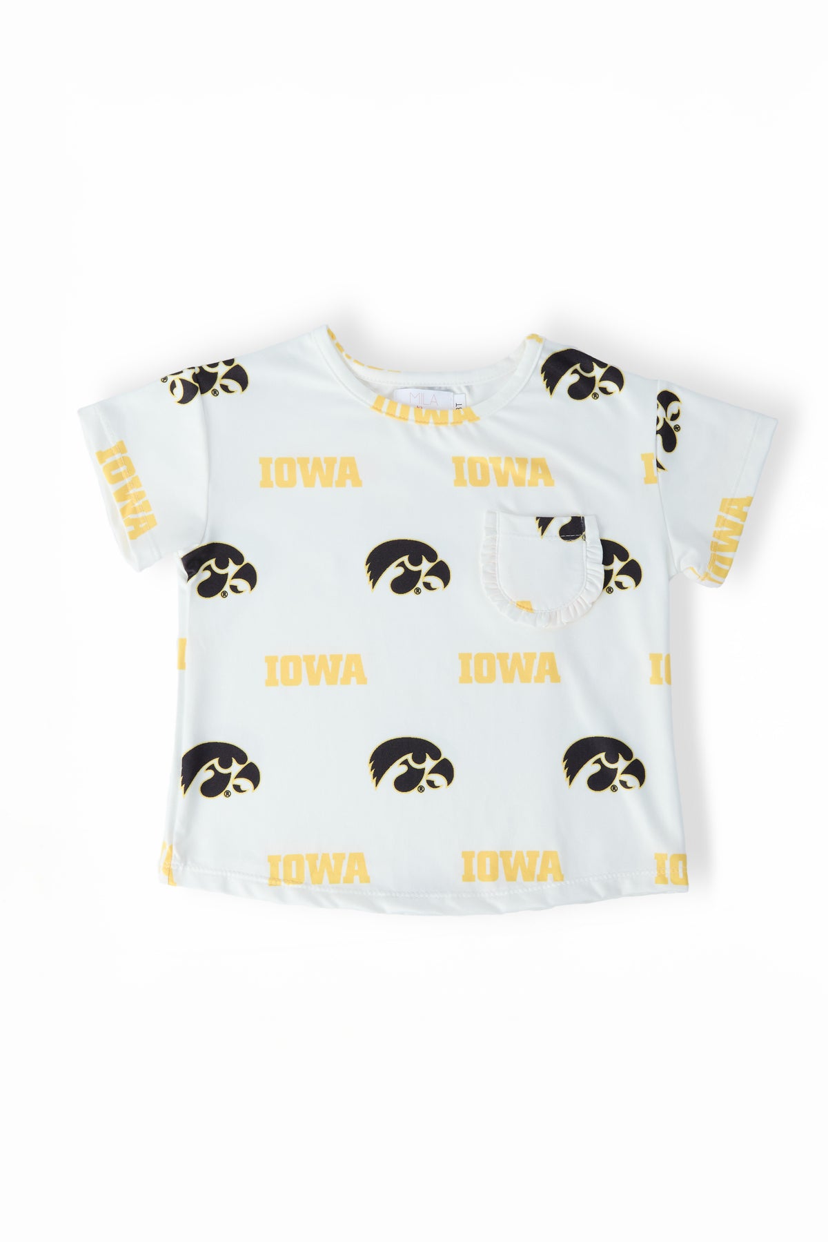 Iowa White Tigerhawk Ruffle Pocket Tee-Mila & Rose ®