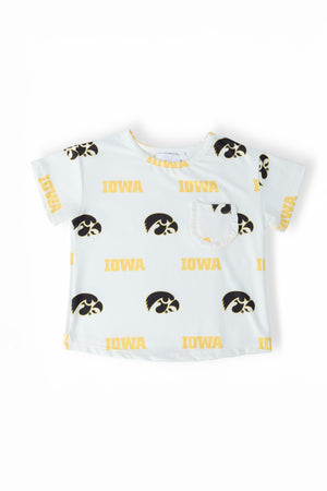 Iowa White Tigerhawk Ruffle Pocket Tee-Mila & Rose ®