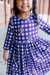 JMU Plaid Duke Dog 3/4 Sleeve Pocket Twirl Dress-Mila & Rose ®